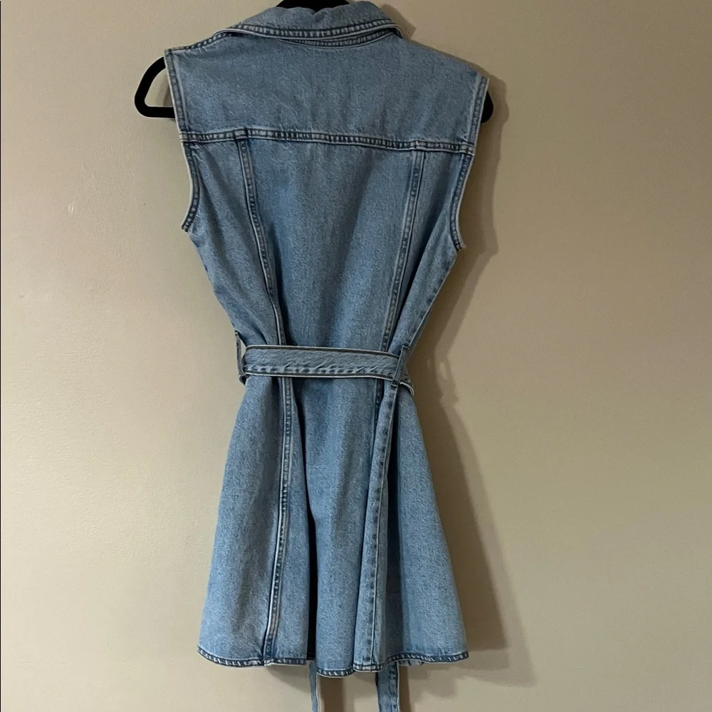 ZARA Denim Sleeveless Shirt Dress Belted Light Wash Button Front Women’s M NWT - Picture 4 of 5